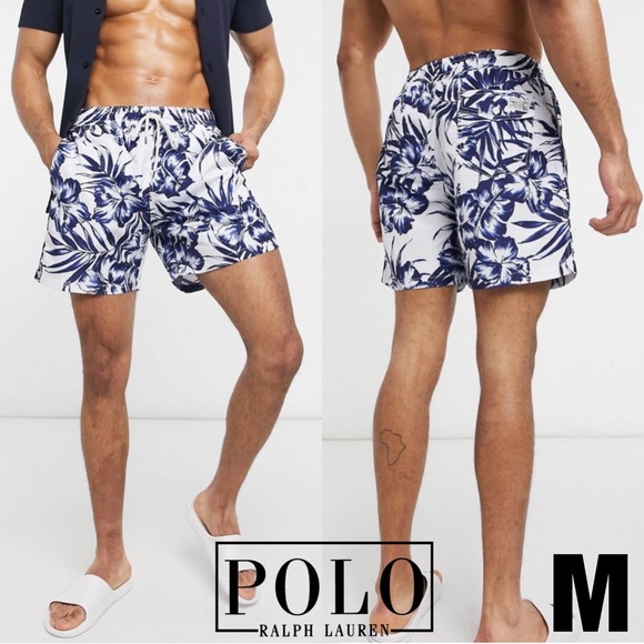 NWOT Polo Ralph Lauren Traveler seersucker swim shorts monotone hibiscus MEDIUM